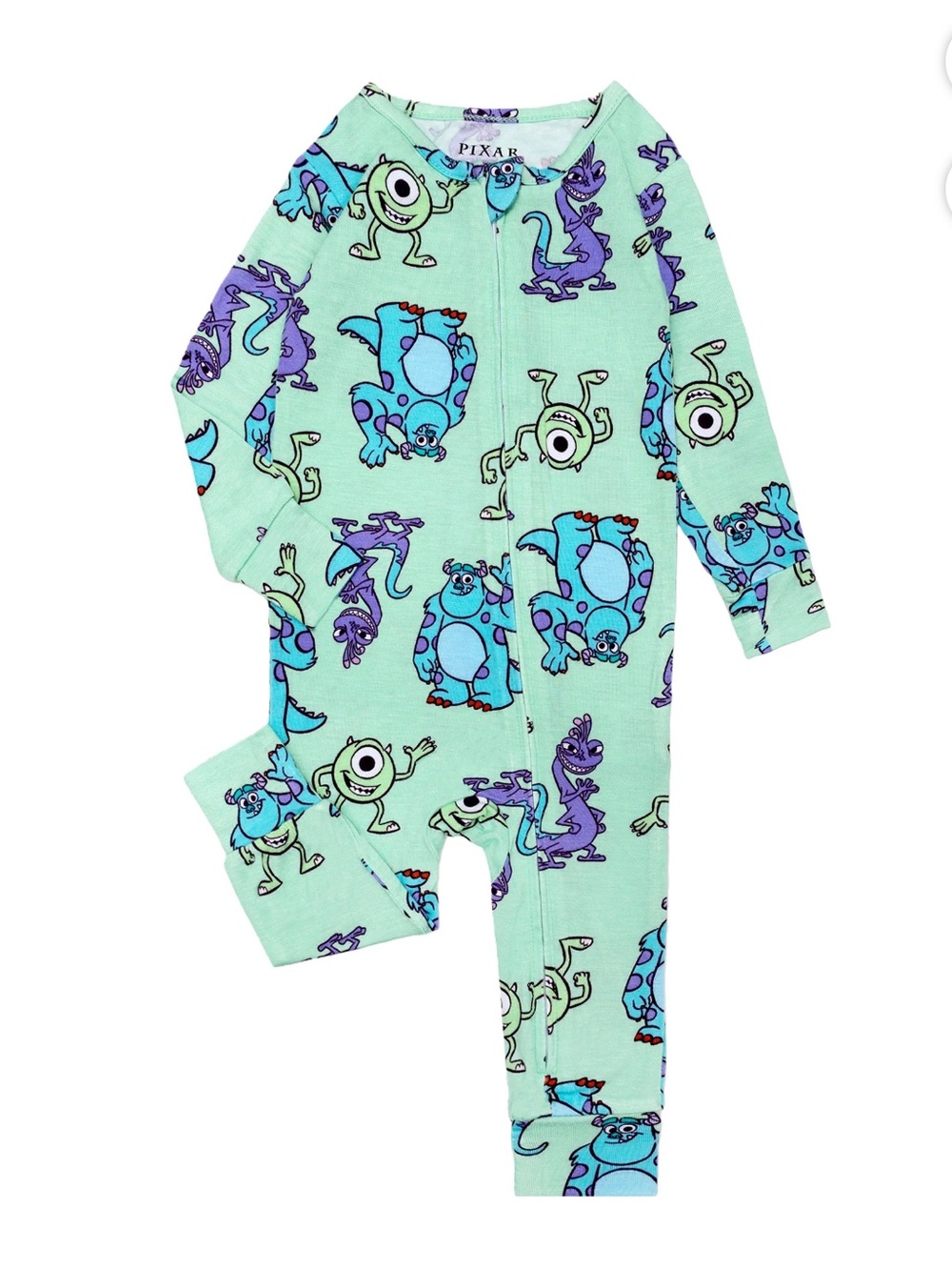 NWT Pixar Kids' Mint Monsters One-Piece Footie Pajamas Disney Sleepwear Toddler